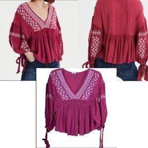 American Eagle Pink Boho Embroidered Top Size XS